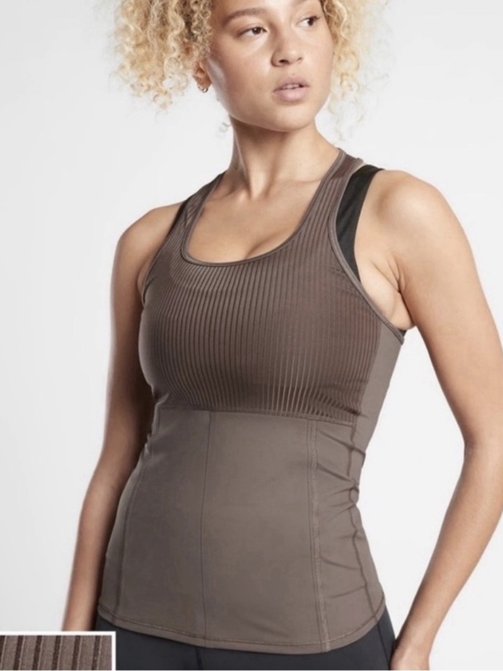 Athleta Vitality Rib Racerback Tank Top Scoop Neck in Brown size Small